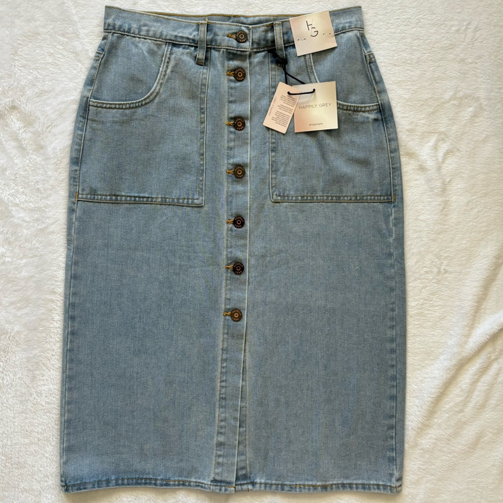 Happily Grey Classic Midi Denim Pencil Skirt --Sz 5/26